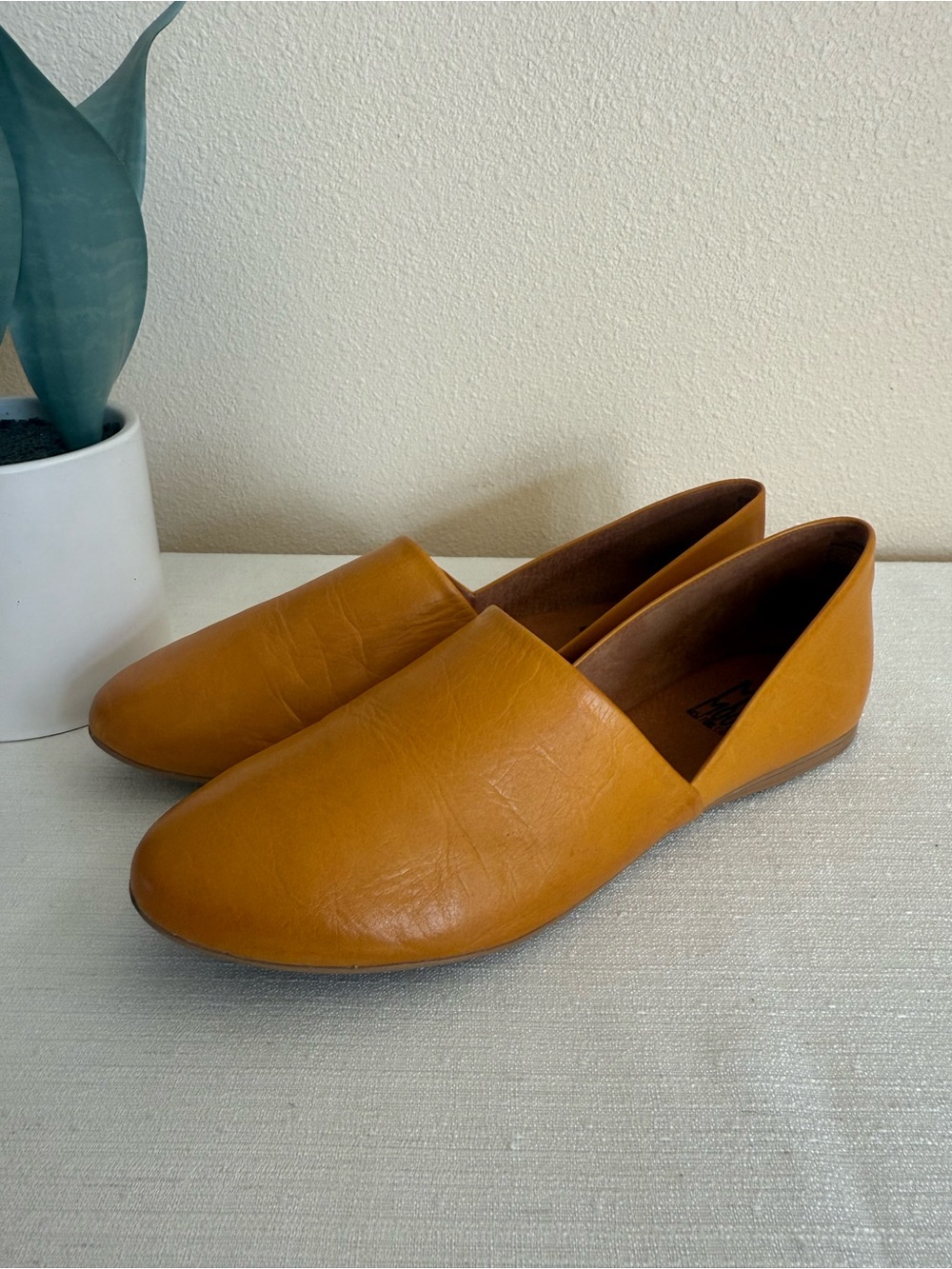 Miz Mooz Burnt Yellow Soft Leather Casual Slip-On Loafers